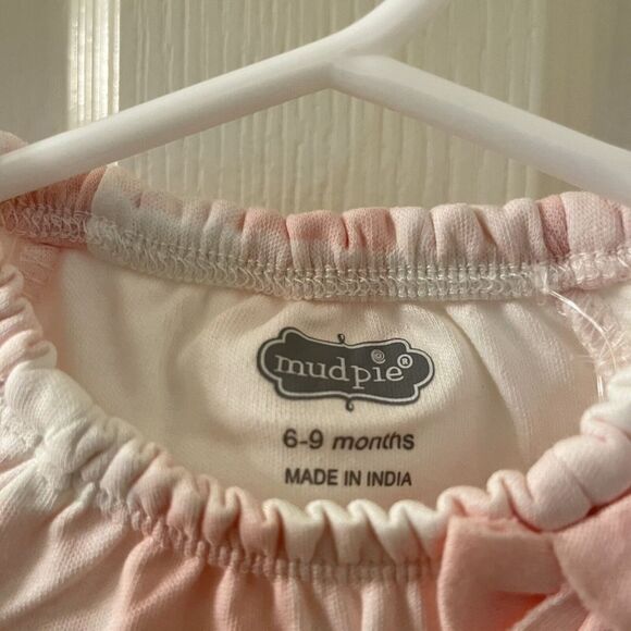 Mud Pie Fruit Applique Sleeper Footie Pink Gingham Girls Size 6-9 Months NWT - Picture 6 of 10